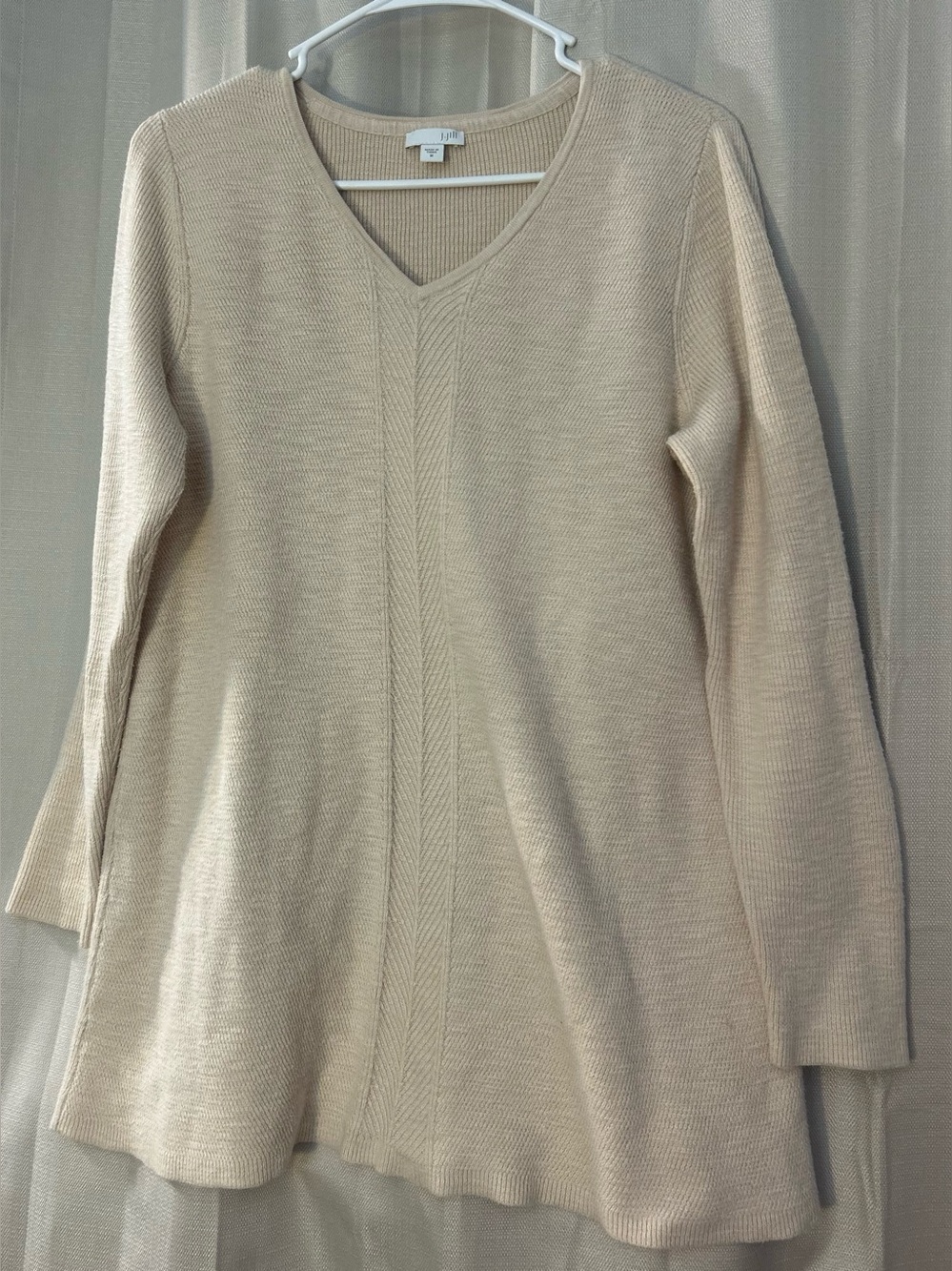 J. Jill Sweater Womens M Beige Oatmeal V-Neck Textured Tunic Knit Pullover